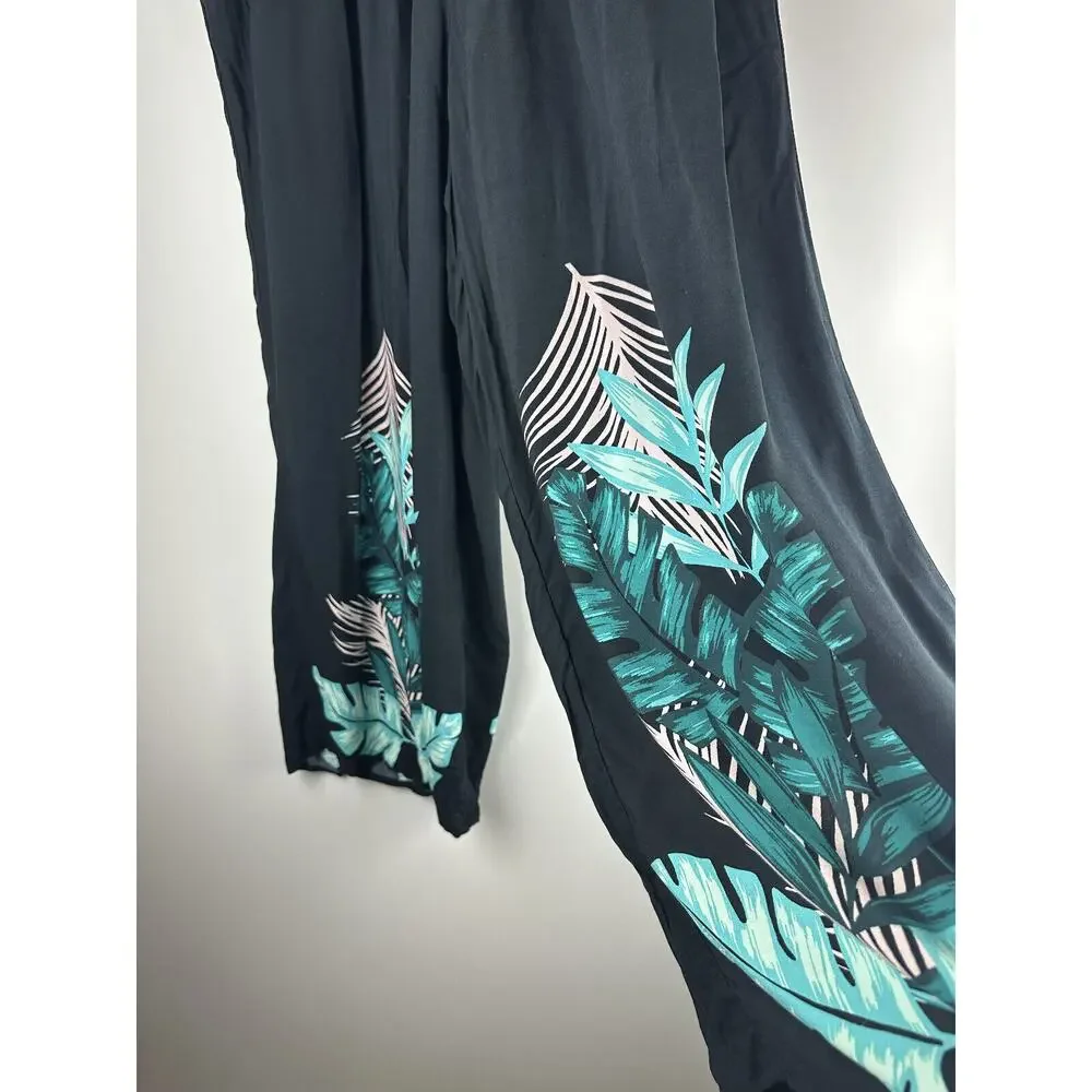 NWT Swim by Cacique Wide Leg Lounge Pants Black Tropical Print Plus Size 26/28 - Picture 10 of 13